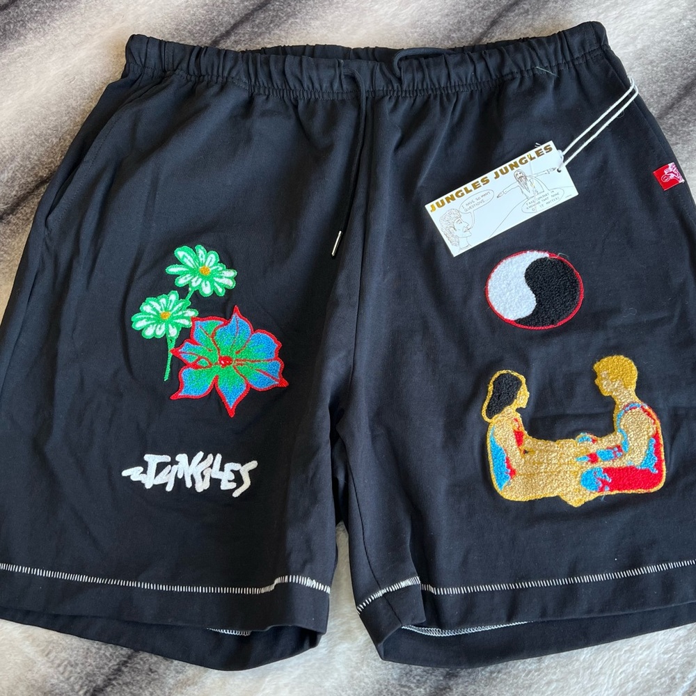 Jungles Connection Chenille Embroidered Logo Black Athletic Shorts